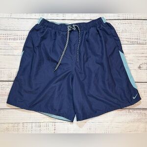 Nike Mens XXL Blue Swim Trunks Double Check Embroidered Logos Board Shorts Lined